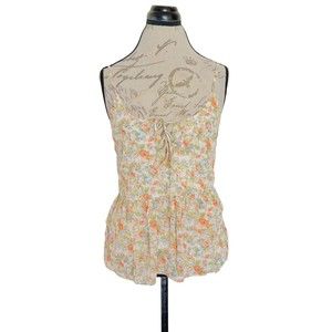 Magnolia  Womens Floral Blouse Top Tiered Strappy Plunge Front Tied Size Small